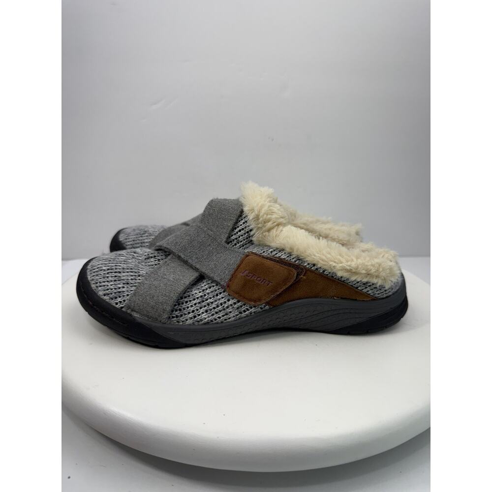 JSport By Jambu Womens Sz 6 Memory Foam‎ Brown Gray Tweed Faux Fur Slip On Shoes